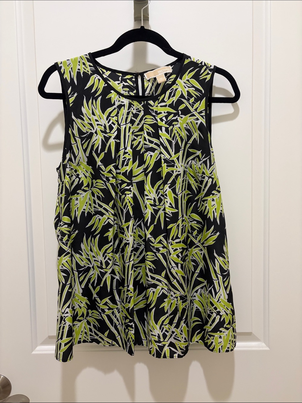 Michael Kors sleeveless Black & Lime Leaf Print Top